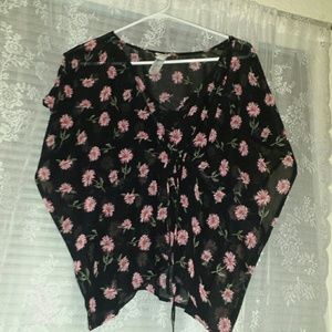Black and Pink Daisy Print Shirt