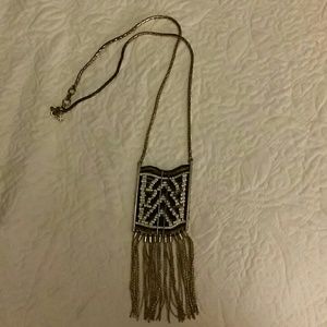 Bead and fringe accent long necklace