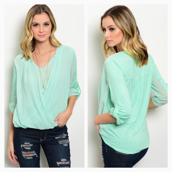 Mint surplice blouse - Picture 1 of 1