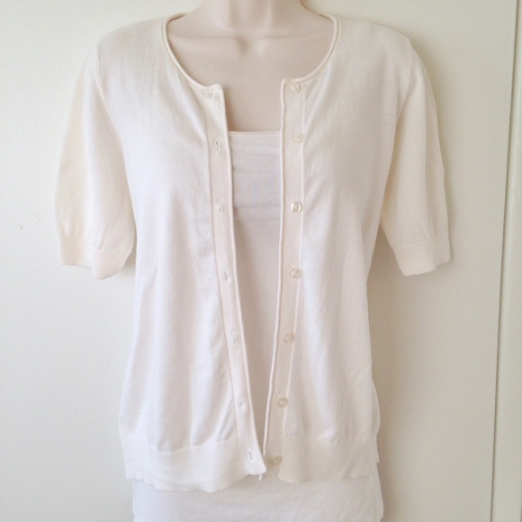 LOFT Cream Cardigan Short Sleeve