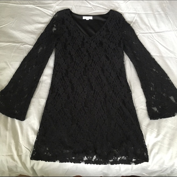 Socialite Bell Sleeve Black Lace Dress