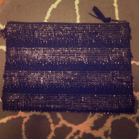 Anthropologie Black Beaded Clutch