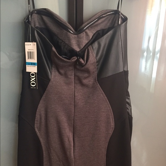 Strapless Leather trim mini dress