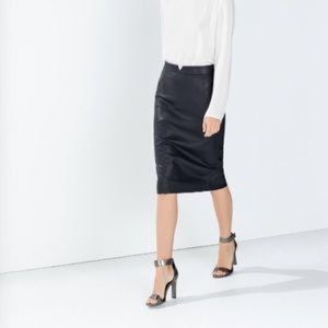 Zara Black Faux Pencil Midi Skirt