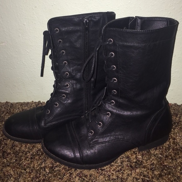 Faux leather combat boots