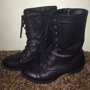 Faux leather combat boots