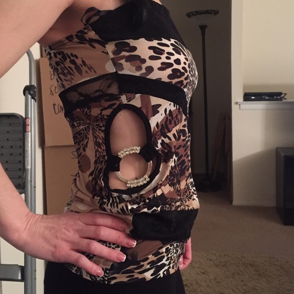 Sexy Strapless cheetah top w silver accent on side