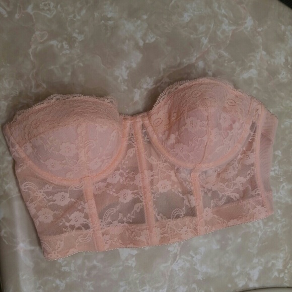Pink lace strapless bralette bustier