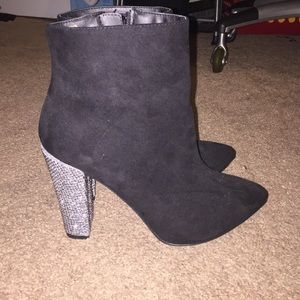Suede ankle boots with sparkle heel detail