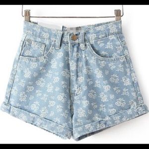 American Apparel Floral Denim High Waisted Shorts