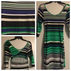 Striped Greens, Blue, Black and Cream dress