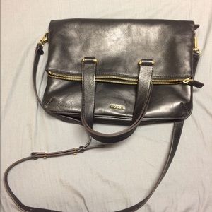 Black Leather Crossbody Fossil Bag