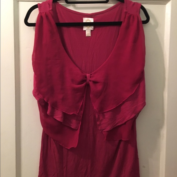 Anthropologie chiffon red bow shirt