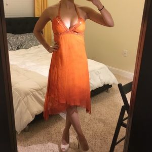 Orange bebe high-low halter cocktail dress