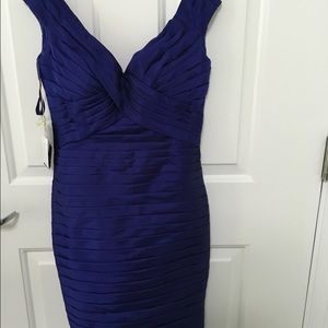 Off the shoulder Blue satin evening dress