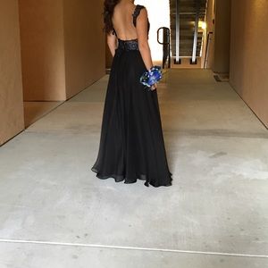 Blue and black evening gown