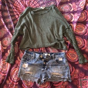 LA Hearts Crop olive green slouch knit sweater