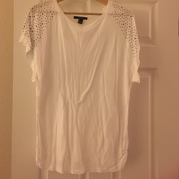 Forever 21 White studded sleeve cotton top