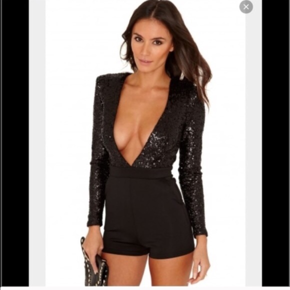 Jefa plunge neck sequin romper