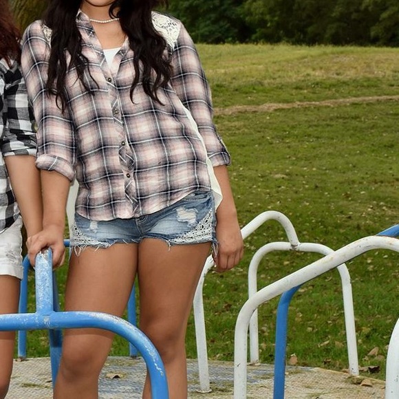 plaid button up w/ lace.