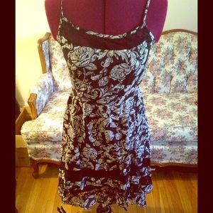 Black Lace Floral Rose High Low Dress NWT