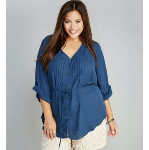 Belted Lace-Trim Blouse