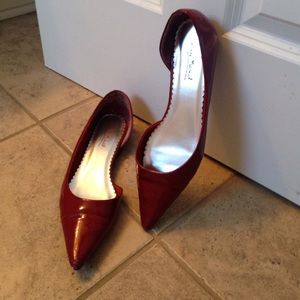 Red " paten leather" pointed toe flats