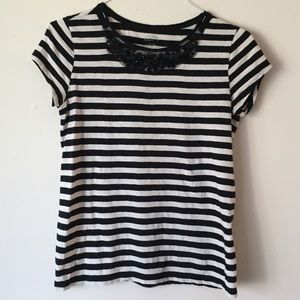 Striped Tee with Embroidered neckline