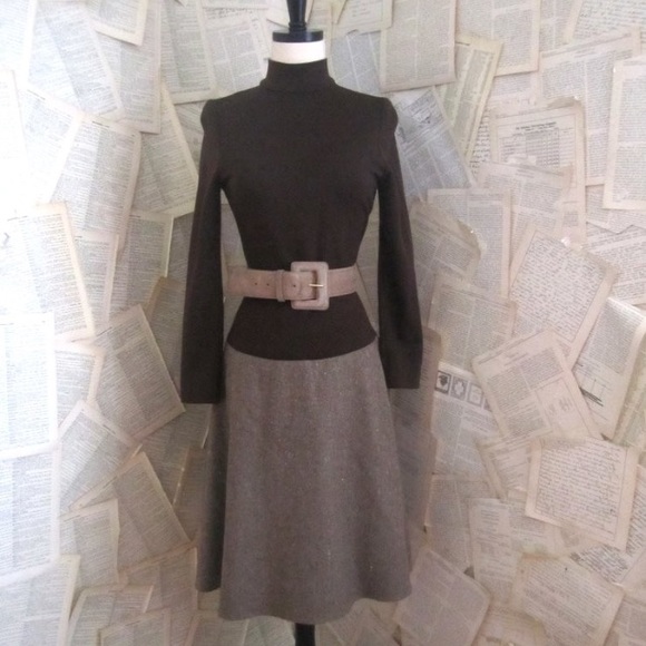 Vintage 70s Brown TWEED Winter Dress