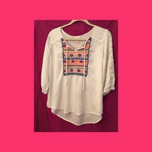 Half sleeve cream blouse with Aztec design
