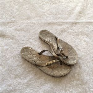 Authentic Coach silver sandals leather upper