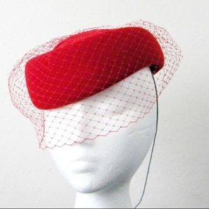 Vintage Red Pillbox Netting Hat