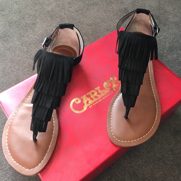 Black fringed flat Carlos sandals