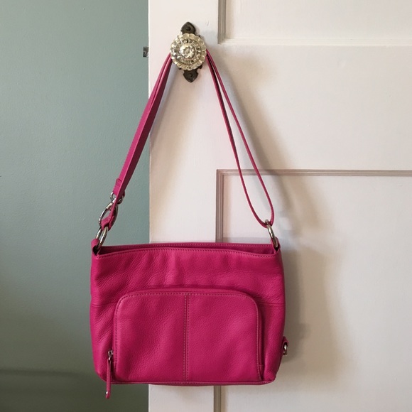 Hot pink leather convertible strap purse