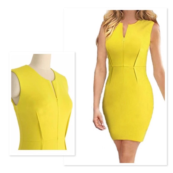 NWT | Yellow Midi Dress With Pleat Detailing