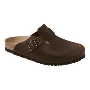 Gently worn dark green Birkenstock clogs