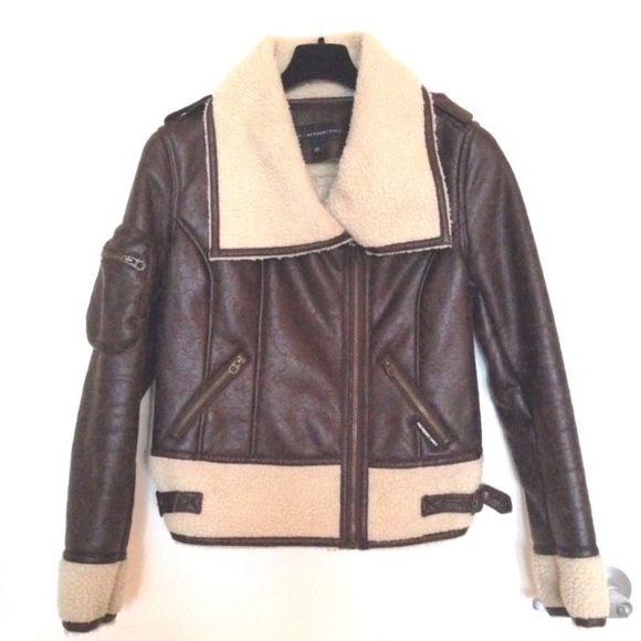 Brown faux fur members only jacket