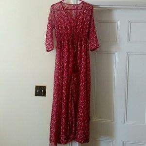 Red maxi button up dress