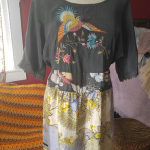 Johnny Was silk knee length, adjustable waist EUC