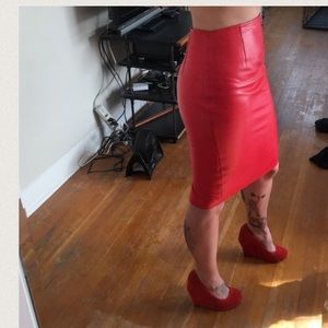 Gianni Versace vintage red leather pencil skirt
