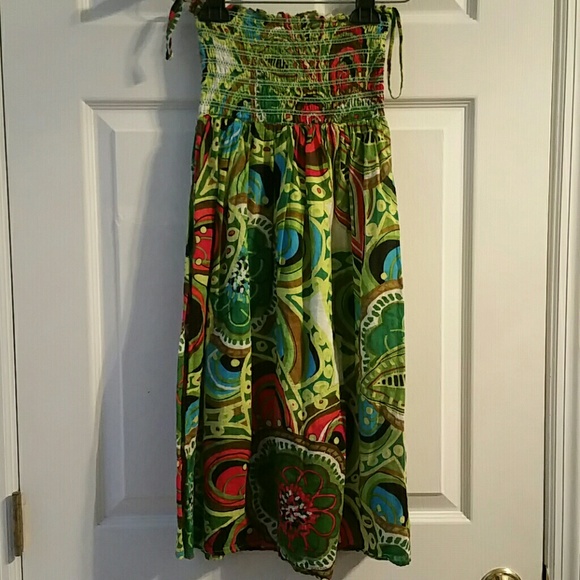BOHO FLORAL SMOCKED STRAPLESS TUBE TOP DRESS EEUC!