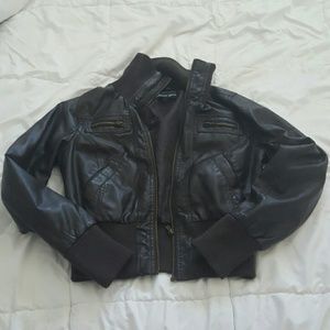 Dark brown leather bomber jacket