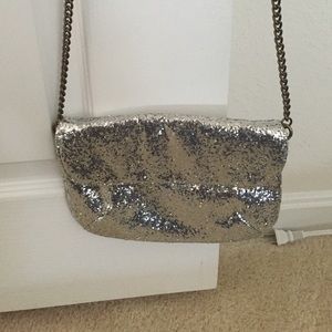 Silver, glitter crossbody purse or handbag
