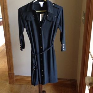 Cache black dress with gold buttons