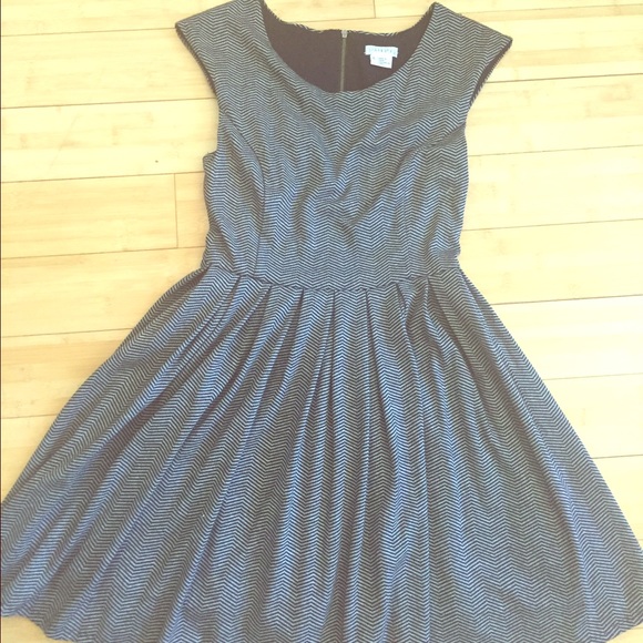 Grey striped cocktail dress.