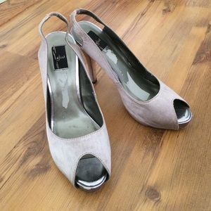 Pewter peep toe heels