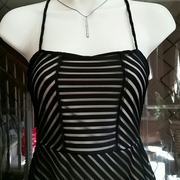 NWT Stylish Mesh Striped Black Dress Size S, L, XL - Picture 2 of 3