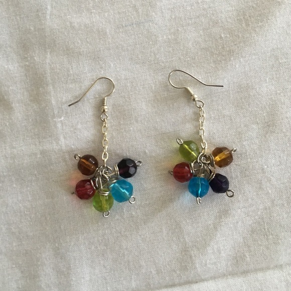 Multi colored glass bead dangling earrings