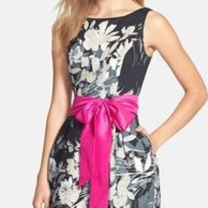 Eliza J Cotton Dress with Hot Pink Taffeta Sash