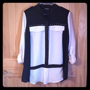 NEW black & white blouse with stud accents